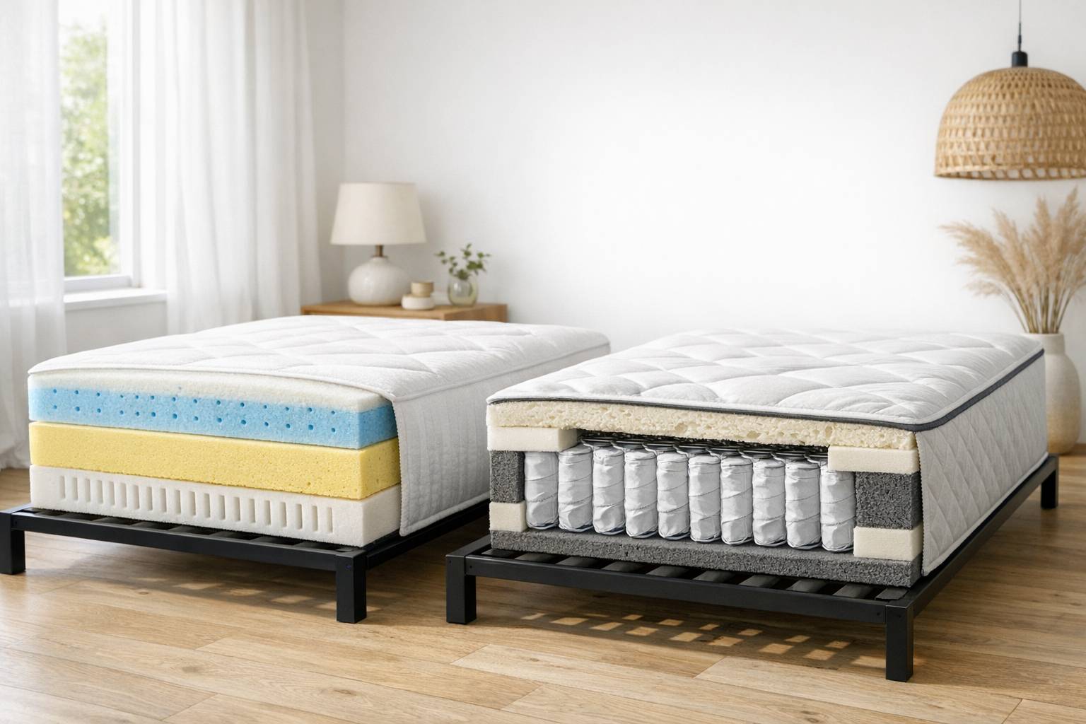 Colchón viscoelástico vs muelles ensacados: diferencias reales en confort, firmeza y durabilidad